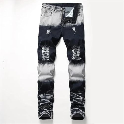 Men's Zippered Ripped Jeans High Street Motorcycle Straight Slim Fit Casual Fashion Denim Trousers2