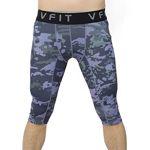 vf VFIT Mallas/Leggings compresión Pantalon Medio 3/4 Hombre Deportiva Fitness c/Camuflaje (S, Verde Camuflaje)