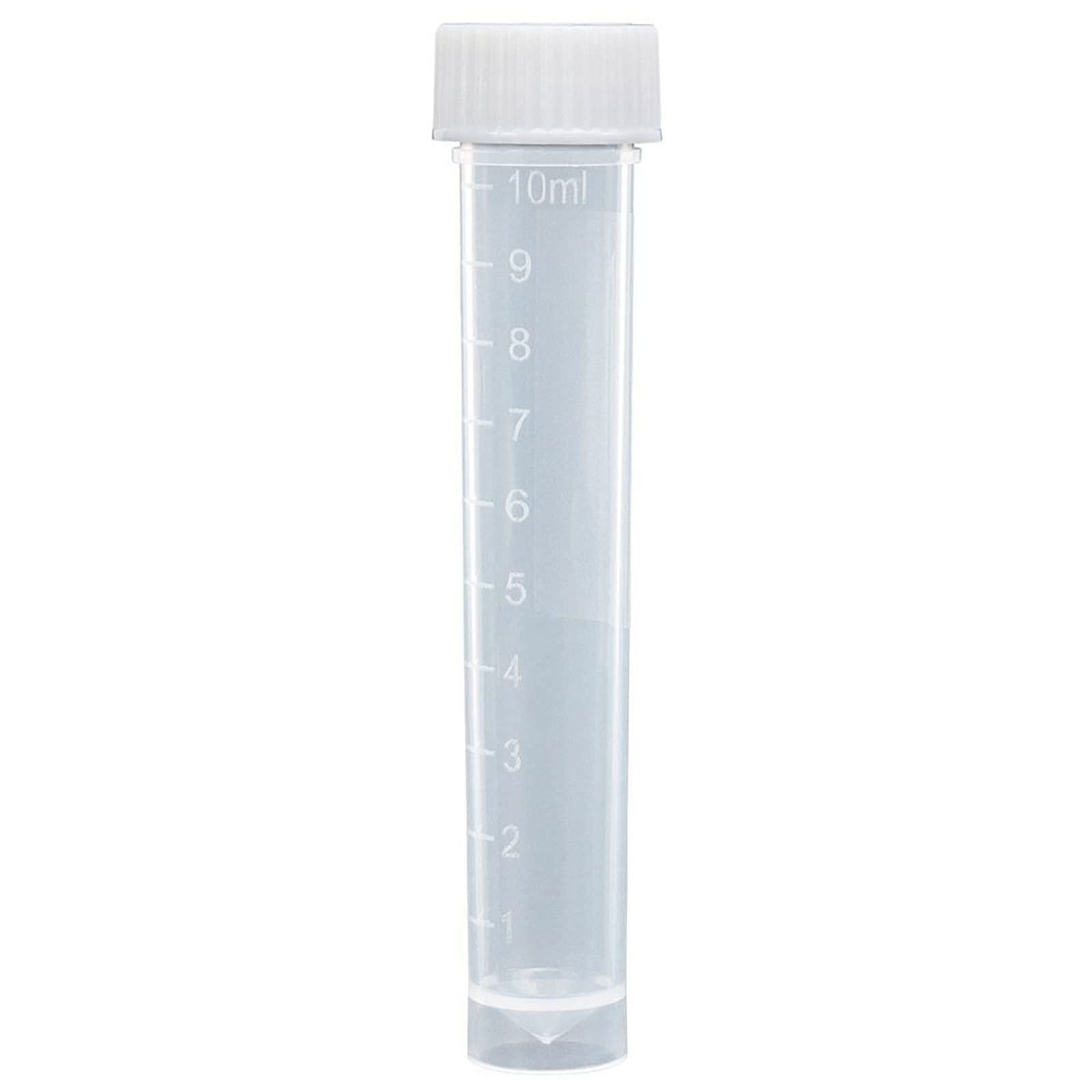 Globe Scientific 6102S Polypropylene Molded Graduations Conical Bottom Self Standing Transport Tubes with Attached White Polyethylene Screw Cap, Sterile, 10ml Capacity, Pack of 500