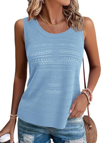 Gyabnw Maglietta Canotta da Donna Jacquard Cavo T-Shirt Senza Maniche Girocollo Lavorata Canottiera a Maglia Elegante Unita Camicetta Tank Top Moda Casual