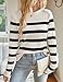 ZESICA Women's Long Sleeve Lightweight Striped Tops 2025 Fall Crewneck Ribbed Knit Shirts,White,Large