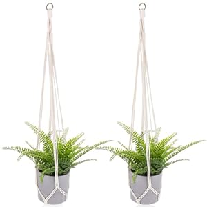 Sliverdew Macramé plantenhangers, 2 stuks, katoenen touw, hanglampen, hangende hangende plantenhangers, kamerdecoratie, esthetische hangpot voor plafond, balkon, terras, raam, tuin