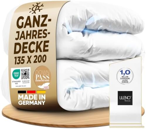 LILENO HOME Daunendecke 135x200 Ganzjahresdecke (90% Daunen / 10% Federn) – | Flüsterleise, Anschmiegsame & Wolkenweiche Bettdecke 135x200 – Made in Germany, Oeko-Tex & 60 °C Wasch