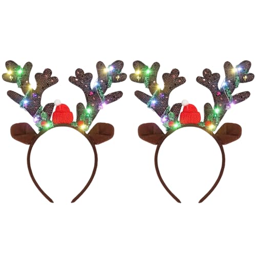 Meleager 2 Stück Geweih Haarreif mit LED,Weihnachten Beleuchtete...