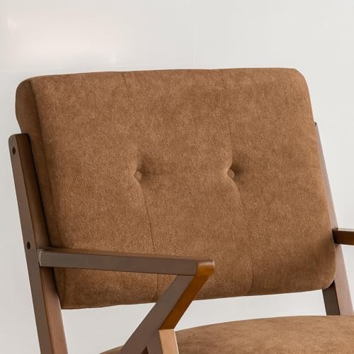 Image of Premium Sheesham Wood Arm Chair with Cushion || Cane Chairs for Balcony || Wooden Dining Chair for Living Room Furniture, Armrest Chair Garden Chairs Outdoor & Indoor, Bedroom Home Brown Finish