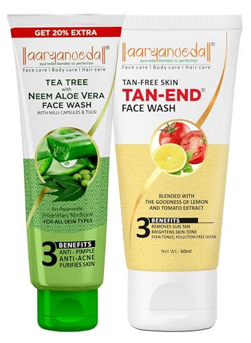 Image of Aryanveda Tea Tree Face Wash With Neem & Aloe Vera Extracts, 120 Gm (Pack Of 2) (Tea Tree Face Wash + Tanend Tan Removal Face Wash)