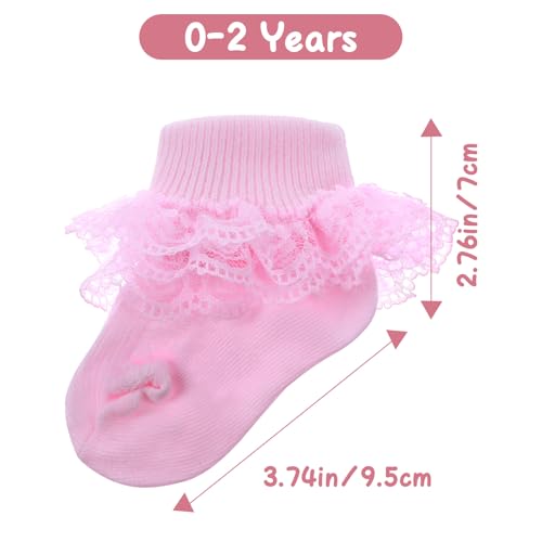 Pink & White Ruffle Socks Double Lace Ruffled Ankle Socks for Girls 2 Pairs Princess Eyelet Frilly Baptism Dress Sock Soft Newborn Sock for Autumn Winter Cute Photo Shoot Party Outfit Accessory4