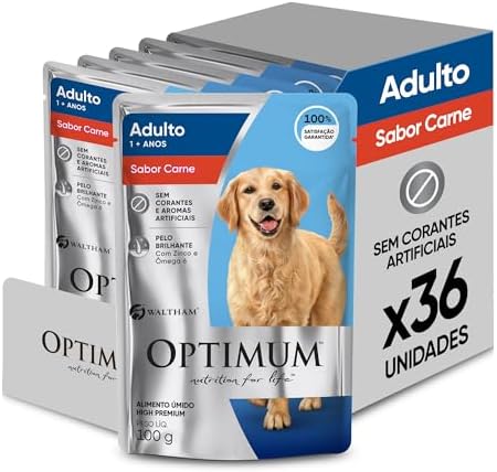 Pack Ração Úmida Optimum Sachê para Cães Adultos Sabor Carne 100g...