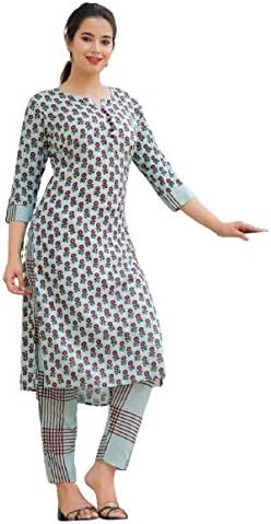 Outlook Wear Rayon Hand Block Printed Kurti with Rayon Pant and Printed Matching Mask-A-ST-00172-