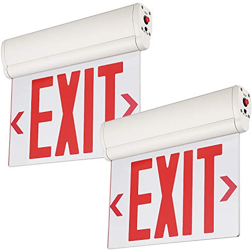 LEONLITE LED Edge Lit Red Exit Sign, with Rotating Clear Panel, Ceiling/Left End/Wall