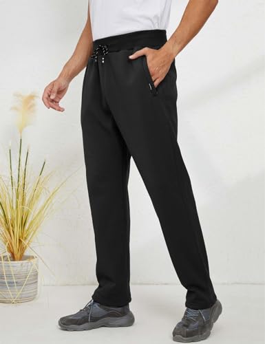 Gihuo Men's Sherpa Lined Athletic Sweatpants Winter Warm Track Pants Straight Leg Athletic Pants (02 Black, Medium)