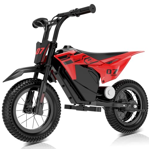 EVERCROSS EV13M Kinder-Elektromotorrad mit 12“ Breiten Reifen, 8/16KM/H Geschwindigkeitsmodi & 12KM Reichweite, Scheibenbremssystem, für Kinder von 3-7 Jahren