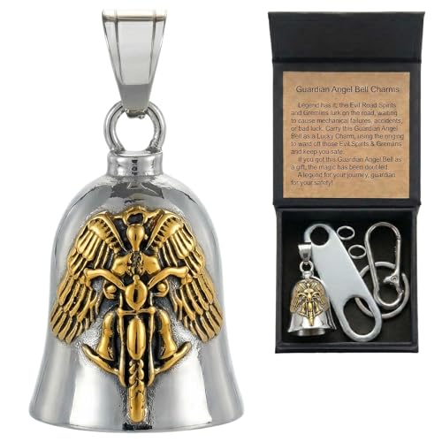 Image of Motorcycle Bell Guardian Angel Charm - Weather-resistant Good Luck Gremlin Bells With Gift Box, Legend Card, Keychain