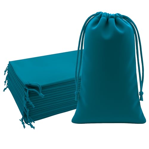 Mandala Crafts 8x17 Teal Velvet Drawstring Bags for Shoe Dusting Bags