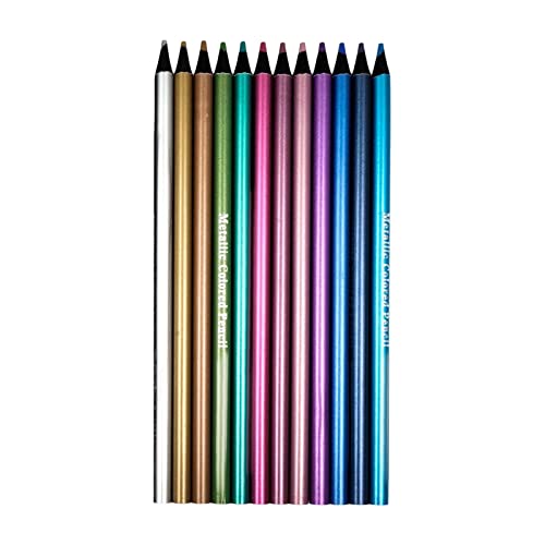 Lápis de cor metálica de 12 cores para colorir, escrever, desenhar, esboçar, pintar, sombrear, desen