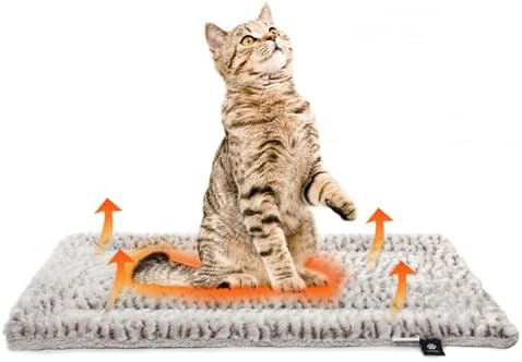 Mora Pets Selbstheizende Katzendecke Wärmedecke Katze 56 x 43 cm Hellgrau | Selbstheizende Katzendecke für kleine Katzen, weich und wendbar, für Sofa & Katzenbett, ohne Strom für w