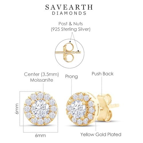 18k Gold Plated Sterling Silver Post Halo Stud Earrings | Heart, Round & Teardrop style Moissanite Diamond Stud Earrings for Women | Push Back Earrings For Her2