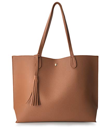 Image of Minimalist Clean Cut Pebbled Faux Leather Tote Womens Shoulder Handbag