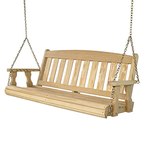 Image of Amish Casual Heavy Duty 800 Lb Mission Treated Porch Swing with Hanging Chains (4 Foot, Unfinished)