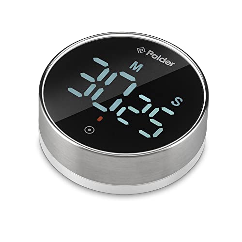 Polder Twist Digital Kitchen Timer, Extra Large Display, 100 Minute Countdown, Silent, Backlit Alert or Loud Volume, Memory Function, Magnet for Easy Storage
