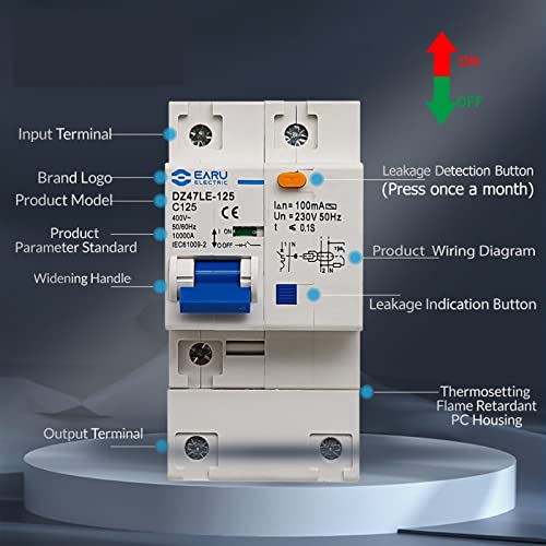 Disjoncteur triphasé DZ47LE-125 AC400V 125A protégeant votre réseau - 6