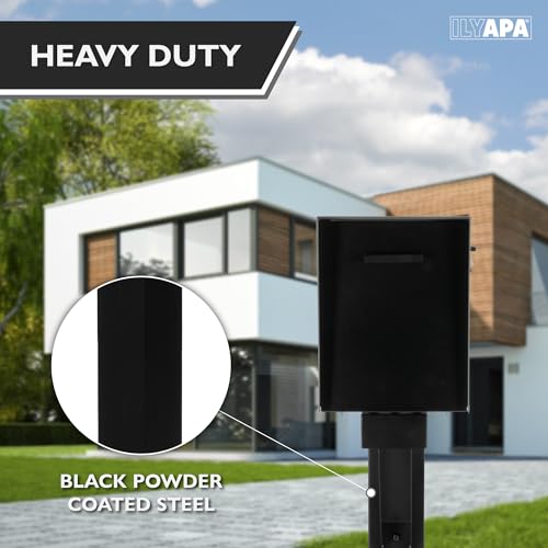 image for Ilyapa Black Mailbox Post for Outside - 43x4x4 inch Modern Metal Mailb