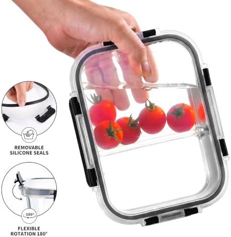 8 Pack 2 Compartment 36oz Borosilicate Glass Meal Prep Containers with Lids thumbnail 4