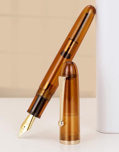 Jinhao 9016 - Pluma estilográfica acrílica Dadao Series, punta transparente marrón con convertidor de tinta de gran capacidad