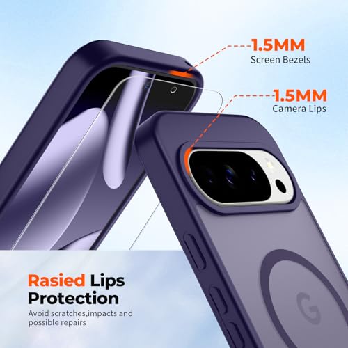 Image of SUPFINE Magnetic for Google Pixel 10 Pro Case /Pixel 10 Case with Screen Protector, (Built-in Magnets) ((Military Grade Drop Protection) Slim Translucent Shockproof Phone Case,Dark Purple