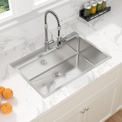 32 Kitchen Sink Drop In - Sarlai 32 x 22 Inch Stainless Steel Sink Topmount Ledge Workstation 16 Gauge Deep Single Bowl Overmount Kitchen Sinks Basin by Sarlai - Used condition - Image 4