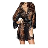 ❤ Sexy Design: Unterwäsche Babydoll Lingerie mit Neckholder Tiefer V-Ausschnitt, atemberaubender Rückenfrei, Die romantische und sexy Spitze ist perfekt zum schlafen, wunderschönes Wellenmuster, um Ihre Kurve zu zeigen, macht Sie eleganter, charmanter, modischer und schicker. Es ist mega elastisch, die Brust wird schön in szene gesetzt und es liegt perfekt an. ❤ Damen Frauen Reizvoll Nachtshirt Schlafhemd Nachtwäsche Nachtkleid Pyjamas