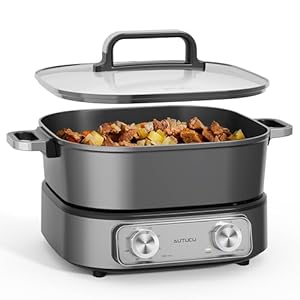 Electric Hot Pot 6-Quart & Multi-Cooker | Non-Stick Electric Skillet with PFOA-Free Ceramic-Coated Pot, 3 Power Settings & Timer, 1600W for Family Meals