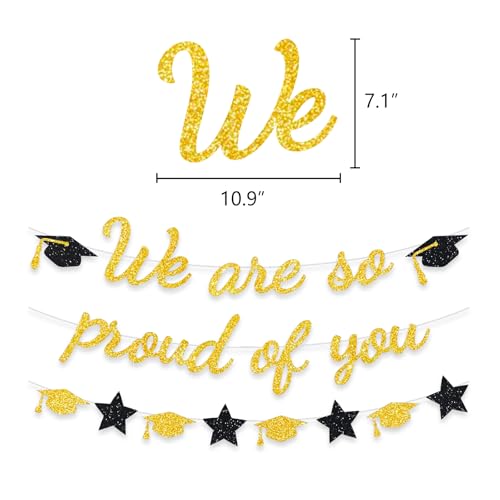 Image of We are So Proud of You Banner Graduation Party Decorations Glitter Congratulations Class Grad Ideas Gold