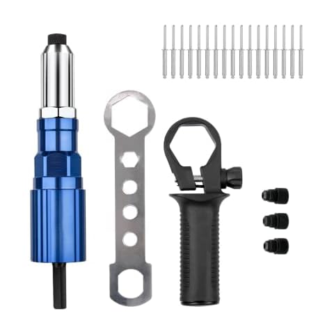 Aluminum Rivet Gun Adapter for Cordless Drill, Riveting Nut Tool Kit with Non-Slip Handle and 100pcsx4.0mm Studs Cover