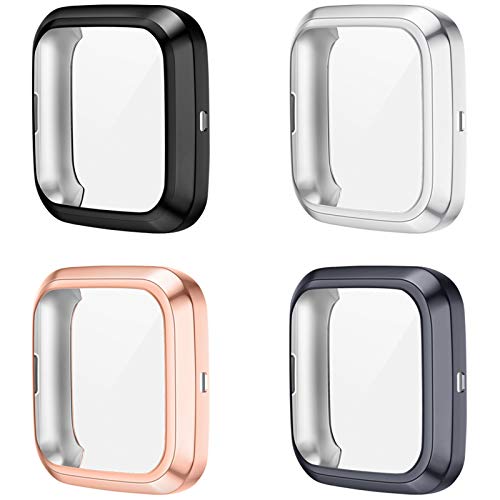 KIMILAR 4-Pack Screen Protector Case Compatible with Fitbit Versa 2, TPU Rugged All-Around Screen Protective Case Bumper Soft Plated Shell for Versa 2 Smartwatch