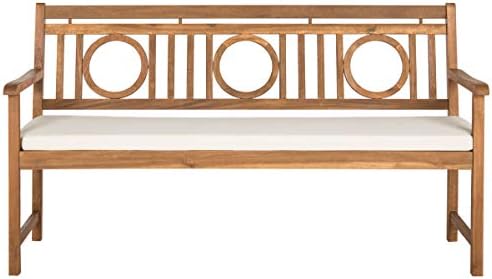 Safavieh PAT6736A Outdoor Collection Montclair 3 Seat Bench, Natural/Beige