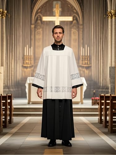 Catholic Premium Clergy Vestment Set Elegant White Surplice with Pleated Lace Details2