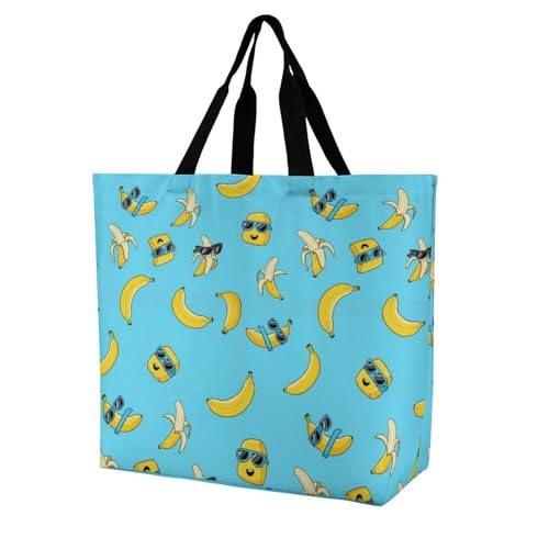 MZERSE Women's Fashion Travel Tote Bag, Large Capacity Lightweight Reusable Grocery Shoulder Bag Cute Banana for Beach Shopping Work