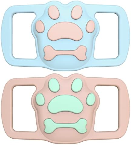 BASUMIU 2 Pack Dog Collar Holder for AirTag, Silicone Airtag Case for Dog Collar, Waterproof Dog Trackers for Apple iPhone, Airtag Pet, Dog Airtag Holder