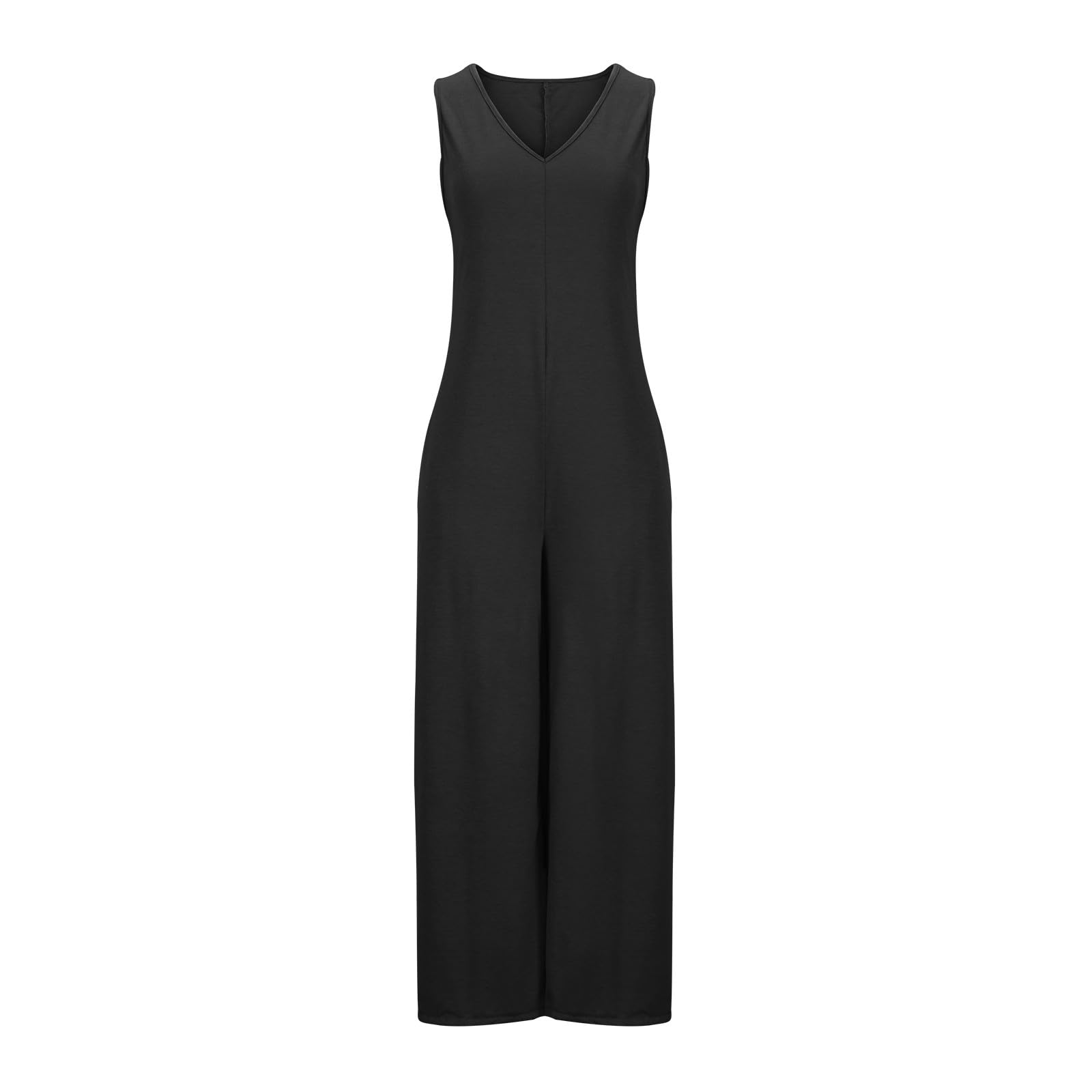 KQIVAM Combinaison Femme en Lin Coton D'Été, Sans Manches Col en V Coupe Oversize Playsuit Décontracté Femme Salopette Fluide Respirant Coloris Uni Confort Draper pour Usage Quotidien et Fête