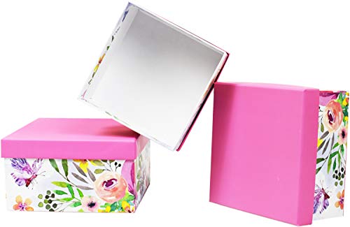 Set Of 4 Pastel Decorative Floral Nesting Box Sets- Nesting Boxes For Gifts And Decoration! Beautiful Watercolor Painted Designs - Largest Box Measures 6"X6"X3.125" (Set Of Pastel Floral Boxes, 12) #TOP3