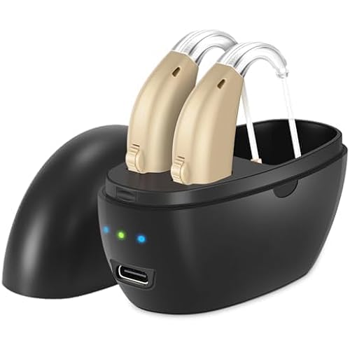 Hearing Aids for Seniors,Rechargeable Hearing Aid with Noise Cancelling,Hearing Amplifier with Adjustable Volume Control,No Squealing One Pair Hearing Assist Device with Charging Box,Black
