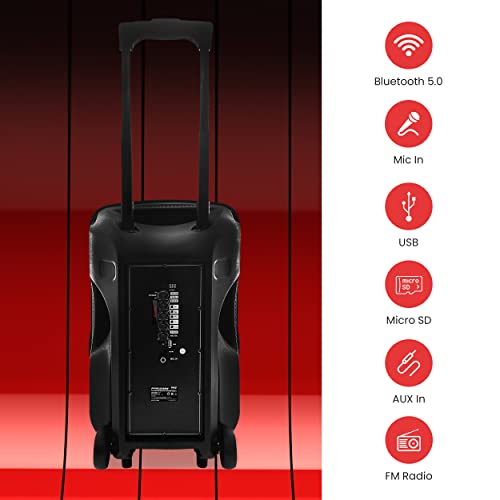 Pyleusa Portable Bluetooth Pa Speaker-300W 12” Rechargeable Indoor/Outdoor Bt Karaoke Audio System - Led Display, Fm/Aux/Mp3/Usb/Sd,1/4" In, Handle, Wheels-Wireless & Wired Mic, Remote Control #TOP2