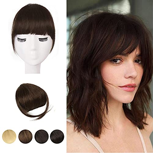 Clip in Bangs, BARSDAR 100% Human Hair Bangs Extensions French Bangs Neat Bangs with Temples Clip on Fringe Bangs Real Hair for Women Natural Color Washable/Dyeable(Neat-Dark Brown)