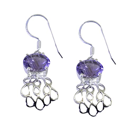 Boucle d'oreille améthyste violette ovale en argent sterling 925 massif pour femme