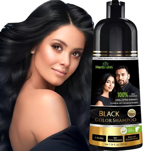 Herbishh Hair Color Shampoo Black | 100% Grey Coverage, Demi-Permanent Hair Color for Men & Women, Long-lasting Color in 5-15 Mins, Ammonia-free, 200 ml