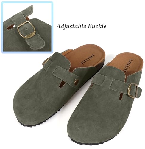 Image of Womens Suede Clogs Mens Genuine Leather Mules Cork Footbed Sandals with Arch Support