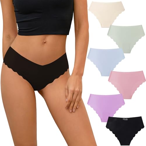 Recopilación de Braguitas para Mujer los 10 mejores. 49 JeeLeeko Ropa Interior sin Costuras para Mujer Bikini de Seda Helada Invisible Braguitas Invisibles con Lados ondulados Transpirables 6 Piezas