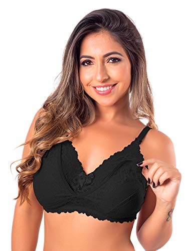 Sutiã Amamentação Renda Gestante Reforçado Lingerie Multicor (Preto, M)