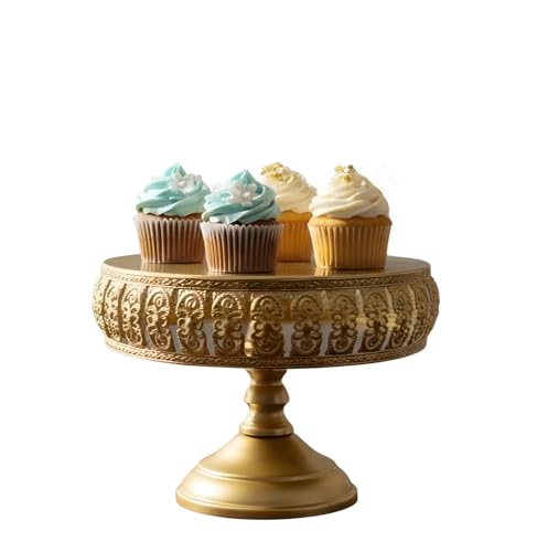 Image of Vintage Gold Cake Stand - 8 Inch Round Ornate Metal Cupcake Holder, Elegant Dessert Display Platter for Weddings, Birthday Parties, Baby Showers, and Afternoon Tea (Oval)